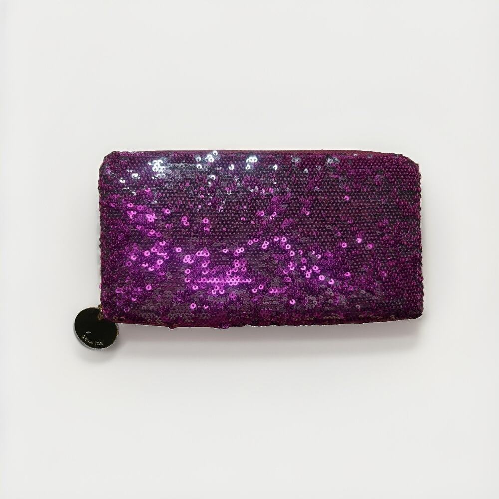New Deux Lux Women’s Fuchsia Sequin Zip-Around Wallet w/ Credit Card Slots